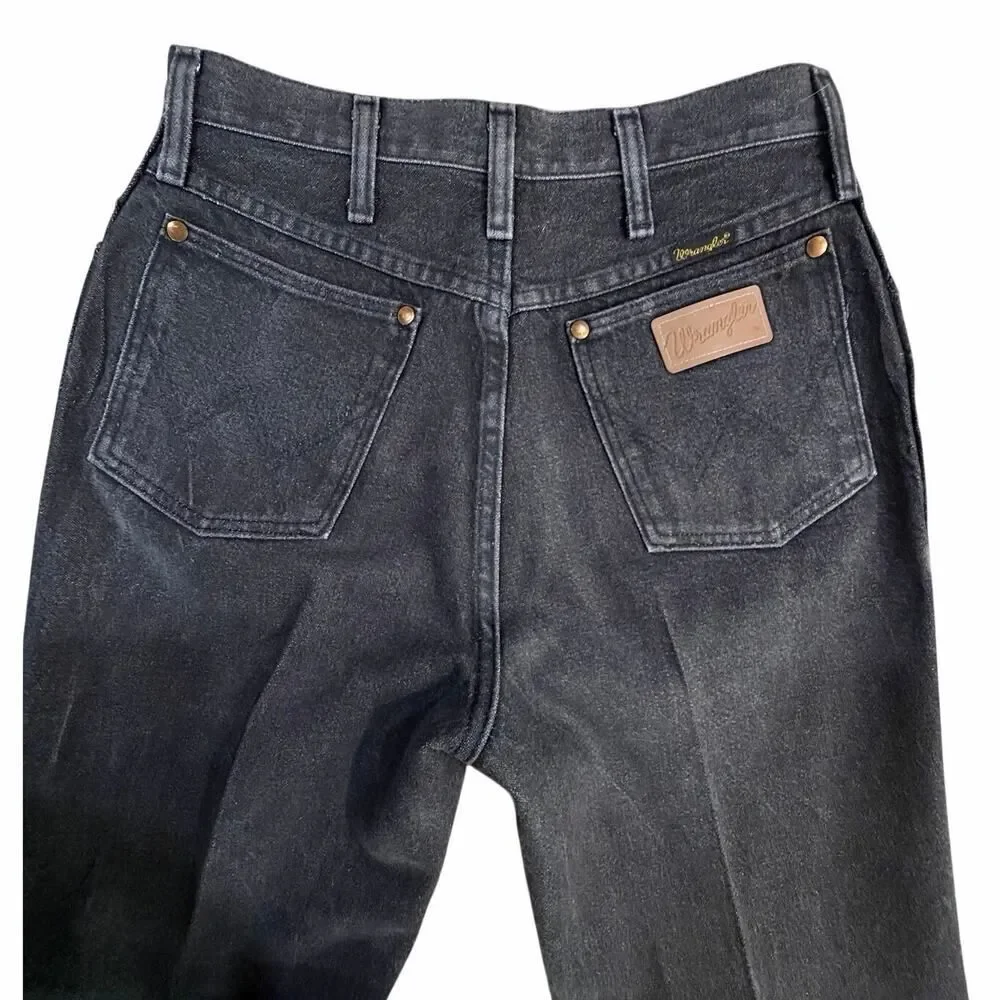 Vintage 90s Wrangler Jeans Black Faded Denim USA Made Cowboy Cut Mens 29x32 EUC